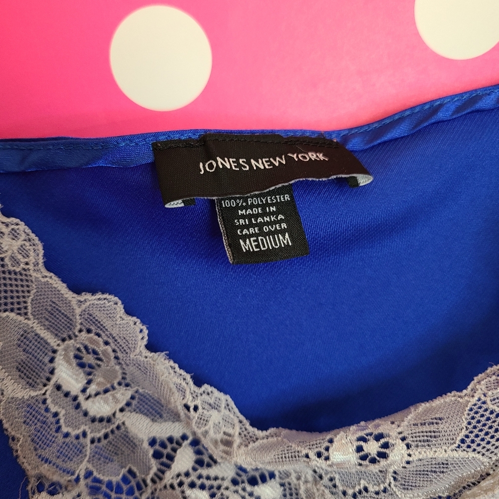 VTG Jones New York Silky Satin Lace Midi Slip Dress Size M Cobalt Blue - Picture 8 of 8